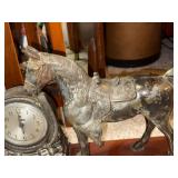 Vintage Horse and Horseshoe Mantel Clock on Wooden Base