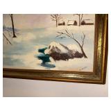 Framed Winter Landscape Painting Signed by Artist