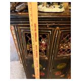 Antique Painted Wood Cabinet with Lattice Doors and Fruit Motif