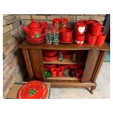Large Collection of Red Christmas Dinnerware and Drinkware with Holiday Designs