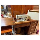Viking Husqvarna Sewing Machine with Wood Cabinet and Accessories