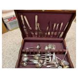 Assorted Vintage Silverplate Flatware and Serving Pieces with Wooden Box