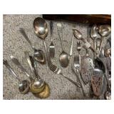 Assorted Vintage Silverplate Flatware and Serving Pieces with Wooden Box