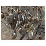 Assorted Vintage Silverplate Flatware and Serving Pieces with Wooden Box