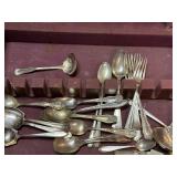 Assorted Vintage Silverplate Flatware and Serving Pieces with Wooden Box