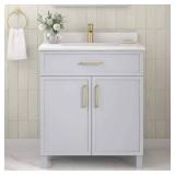 HOME DECORATORS COLLECTION Bliston 30 in. Single Sink Dove Gray Bath Vanity with White Engineered Stone Top & Backsplash