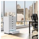 7-Drawer Chest File Cabinet, Wood Dresser Chest Mobile Office Storage Cabinets with Wheels