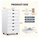 7-Drawer Chest File Cabinet, Wood Dresser Chest Mobile Office Storage Cabinets with Wheels