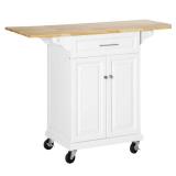 HOMCOM Kitchen Island with Drop Leaf Trolley Cart on Wheels Drawer Cabinet Towel Racks ( 47" x 18" x 36")