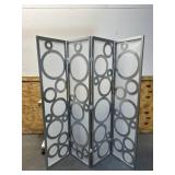 ROUND HILL FURNITURE Arvada 4-Panel Wood Room Divider with Circle Pattern, Silver (damaged)