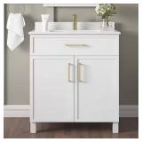 HOME DECORATORS COLLECTION Bilston 30 in. Single Sink Dove Gray Bath Vanity with White Engineered Stone Top (Assembled) backsplash NEW