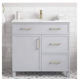 HOME DECORATORS COLLECTION Bliston 36 in Single sink Dove Gray finish with White Engineered stone top NEW