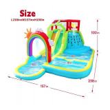 Inflatable Water Double Slides Park with Blower, Bouncy Castle with Rainbow Water Curtain, with Shooting and Rock Climbing
