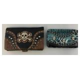 Two Collectible Skull Adorned Womans Clutch Bags One Has Strap Two Collectible Skull Adorned Womans Clutch Bags One Has Strap