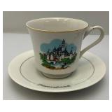 Vintage Disneyland White Glazed Gold Rimmed Cup Mug And 4" Disneyland Plate With Original Disneyland Price Tag