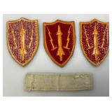 Misc. Wartime Military Collectibles Including Patches, Medals, Soldiers Pocket Cribbage Board, Trench Art Ring & More