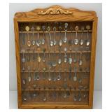 Vintage Collection Of Souvenir Spoons In Oak Display Case Vintage Collection Of Souvenir Spoons In Oak Display Case