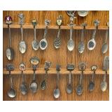 Vintage Collection Of Souvenir Spoons In Oak Display Case Vintage Collection Of Souvenir Spoons In Oak Display Case