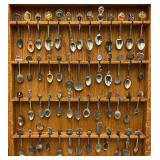 Vintage Collection Of Souvenir Spoons In Oak Display Case Vintage Collection Of Souvenir Spoons In Oak Display Case