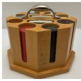 Vintage Poker Chips In Wooden Holder And Misc. Playing Cards (Some New In Pack) Vintage Poker Chips In Wooden Holder And Misc. Playing Cards (Some New In Pack)