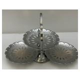 Collectible Vintage Aluminum Folding Candy Serving Tray 3 Teir Dish W/Handle Collectible Vintage Aluminum Folding Candy Serving Tray 3 Teir Dish W/Handle