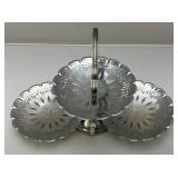 Collectible Vintage Aluminum Folding Candy Serving Tray 3 Teir Dish W/Handle Collectible Vintage Aluminum Folding Candy Serving Tray 3 Teir Dish W/Handle