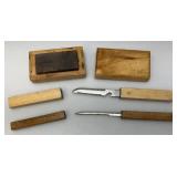 Vintage Japanese Floating Fishing Knives And Sharpening Stone Vintage Japanese Floating Fishing Knives And Sharpening Stone