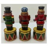 Three Vintage Kurt S. Adler Porcelain Nutcracker Trinket Boxes 6" Three Vintage Kurt S. Adler Porcelain Nutcracker Trinket Boxes 6"