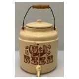 Vintage One Gallon Stoneware Ceramic Crock Beer Cooler Dispenser Wood Handle (Crazing Present In Clear Coat) Vintage One Gallon Stoneware Ceramic Crock Beer Cooler Dispenser Wood Handle (Crazing Present In Clear Coat)