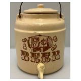 Vintage One Gallon Stoneware Ceramic Crock Beer Cooler Dispenser Wood Handle (Crazing Present In Clear Coat) Vintage One Gallon Stoneware Ceramic Crock Beer Cooler Dispenser Wood Handle (Crazing Present In Clear Coat)