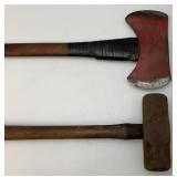 Vintage Double Headed Long Axe And Slug Hammer Vintage Double Headed Long Axe And Slug Hammer