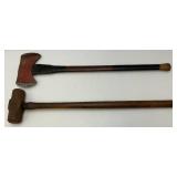 Vintage Double Headed Long Axe And Slug Hammer Vintage Double Headed Long Axe And Slug Hammer