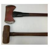 Vintage Double Headed Long Axe And Slug Hammer Vintage Double Headed Long Axe And Slug Hammer