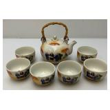 (RELISTED DO TO NO SHOW) Made In Occupied Japan Antique Porcelain Teapot With Bamboo Handle & Cups (RELISTED DO TO NO SHOW) Made In Occupied Japan Antique Porcelain Teapot With Bamboo Handle & Cups