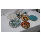 Assorted Lot of Decorative Glass and Hand-Painted Dishes