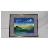 Small Framed Sunrise Painting under Glass