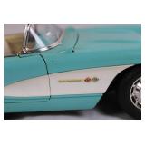 Die-Cast 1957 Chevrolet Corvette Model Car Blue and White Die-Cast 1957 Chevrolet Corvette Model Car Blue and White