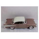 Diecast 1957 Chevrolet Bel Air Model Car, Pink and White, 1:18 Scale Diecast 1957 Chevrolet Bel Air Model Car, Pink and White, 1:18 Scale