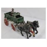 Antique Cast Iron Horse Drawn Wagon Toy with Driver Antique Cast Iron Horse Drawn Wagon Toy with Driver