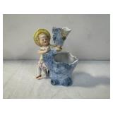 Antique Porcelain Figural Vase with Girl and Tree Stump Design Antique Porcelain Figural Vase with Girl and Tree Stump Design