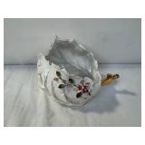 Capodimonte Italy Porcelain Leaf Dish with Floral Detail and Gold Handle Capodimonte Italy Porcelain Leaf Dish with Floral Detail and Gold Handle