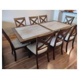 Dining Room Table, Leaf + Eight Chairs