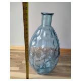 Large Dimpled Glass Blue Floor Vase