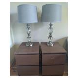 Pair of Brushed Nickel/Glass Table Lamps & Side Tables