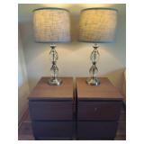 Pair of Brushed Nickel/Glass Table Lamps & Side Tables