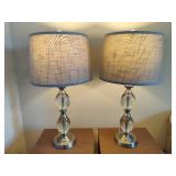 Pair of Brushed Nickel/Glass Table Lamps & Side Tables