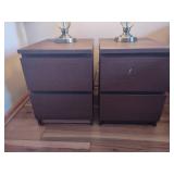 Pair of Brushed Nickel/Glass Table Lamps & Side Tables