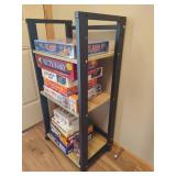 Rolling Metal/Wood Shelf & Asst Games.