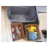 Covered tote containing window wash... Covered tote containing window wash...