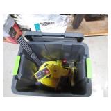 Durable storage tote containing rod... Durable storage tote containing rod...